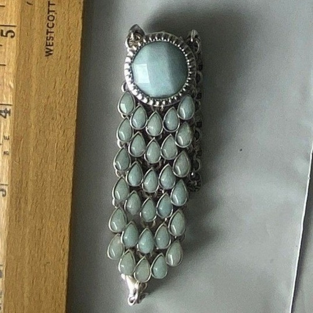 Turquoise Gemstone‎ Stretch Bracelet Silver Tone
